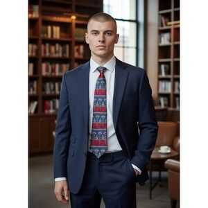 Mark Alexander Mens Silk Tie Red Blue Gold Art Deco Geometric Made in USA